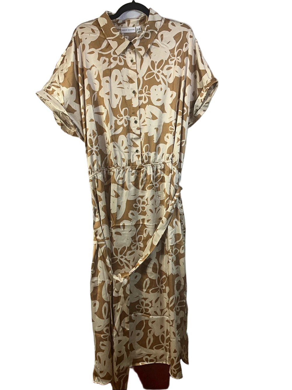 Susan Graver Lightweight Floral Half Button Midi Dress With Pockets Size 3XP New
